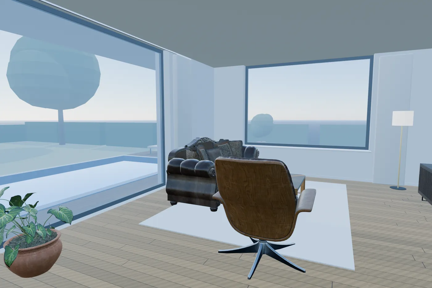 Wohnraum als 3D-Modell mit Möbeln
