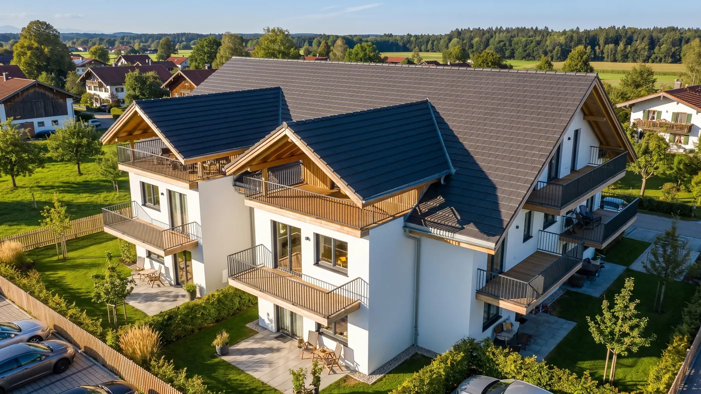Mehrfamilienhaus am Tag, Visualisierung für eine Projekt-Website