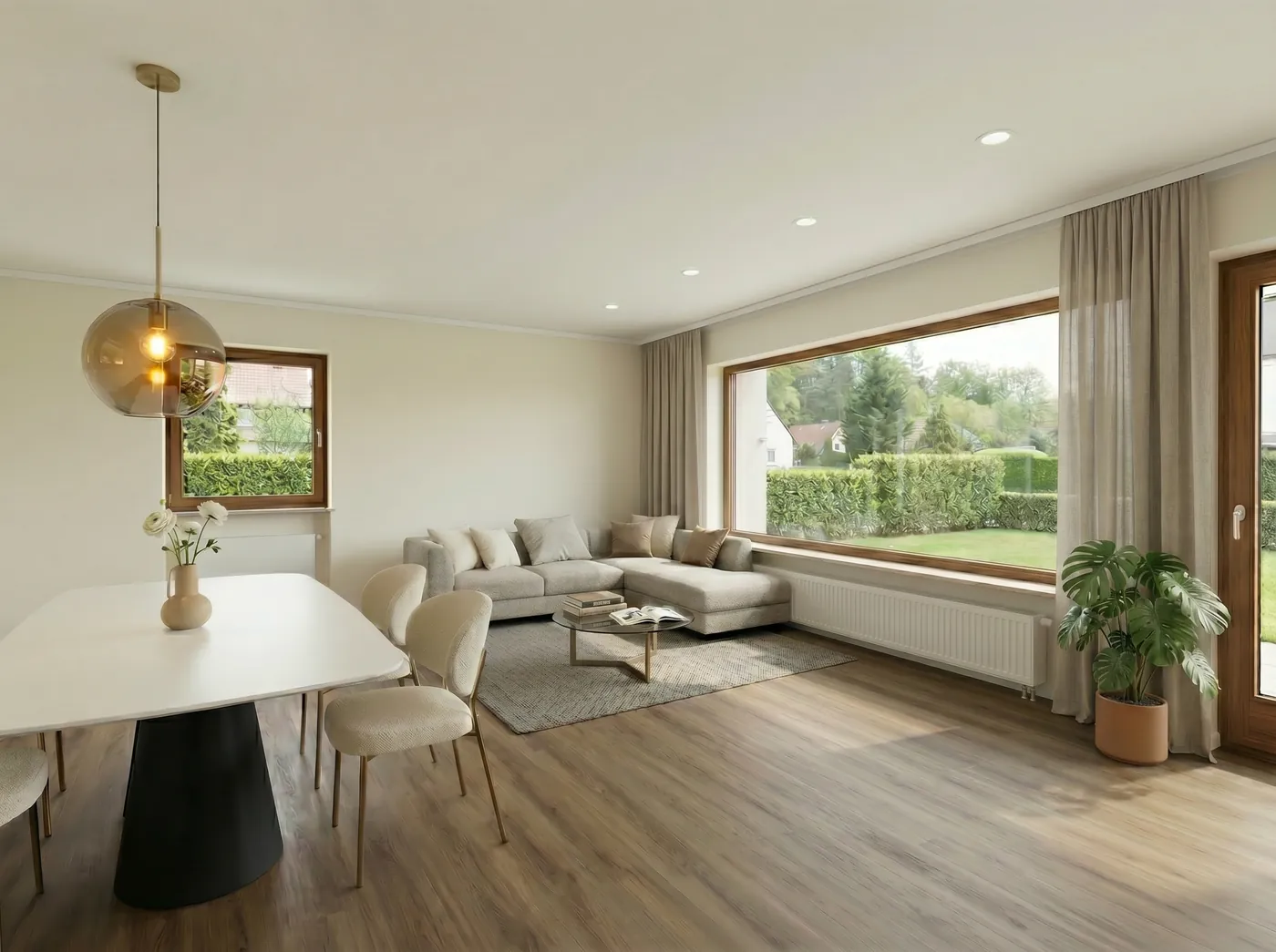 Wohnzimmer vor und nach dem virtuellen Staging, nachher